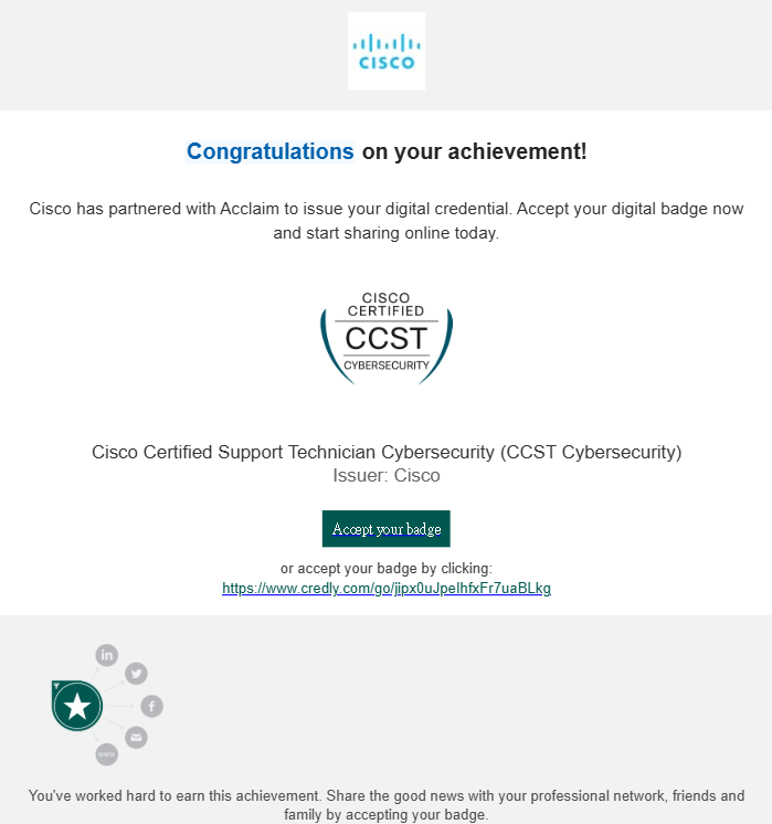 Credly 通知信截圖
